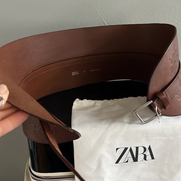 ZARA Embossed Leather Sash Belt with Floral Details - Picture 5 of 7